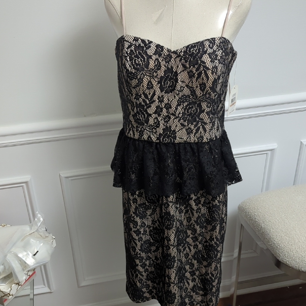 Jessica Simpson Black and Tan Strapless NWT Peplum Cocktail Dress Size 12